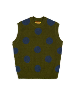 TEDDY FUR DOT KNIT VEST - OLIVE